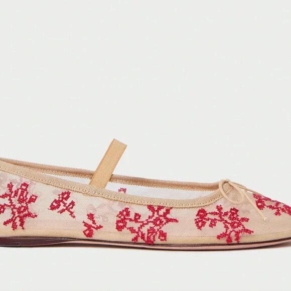 Leonie Caramel/Red Embroidered Ballet Flat - Picture 3 of 5